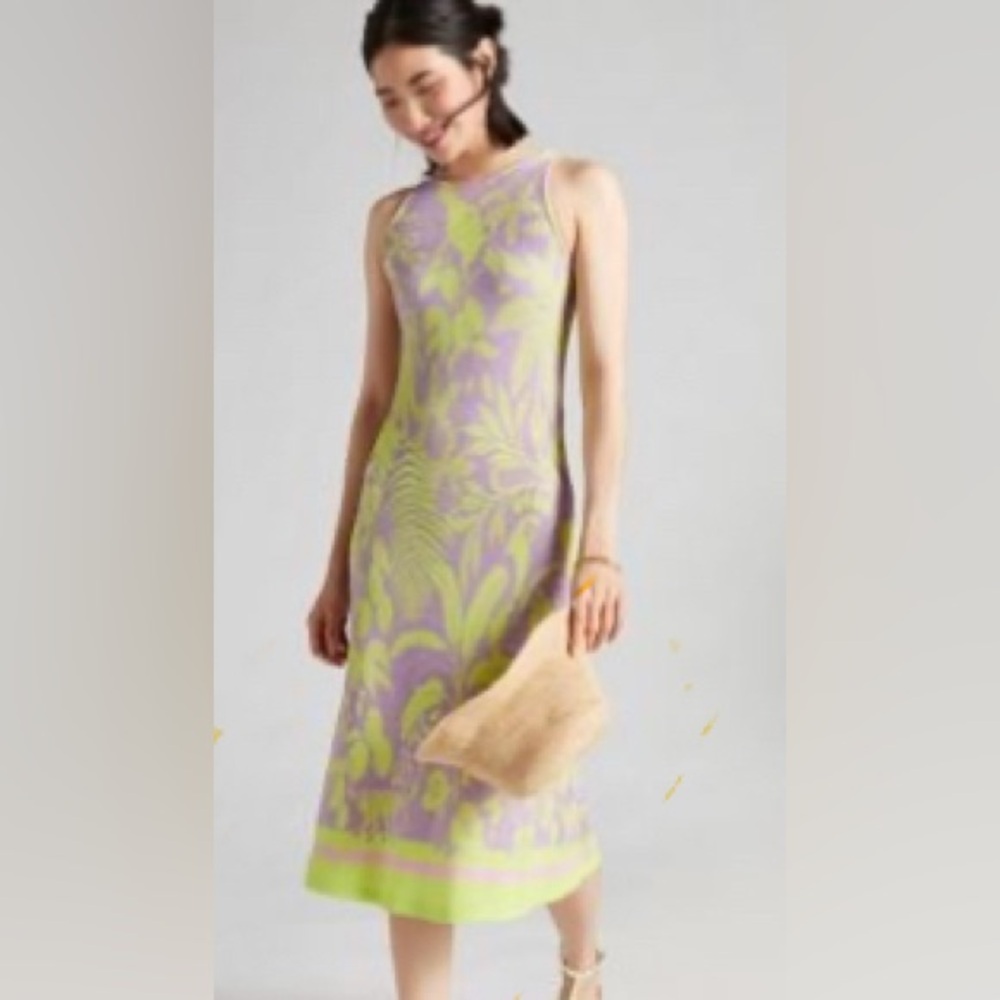 Farm Rio For Anthropologie Green and Lavender Midi Dress